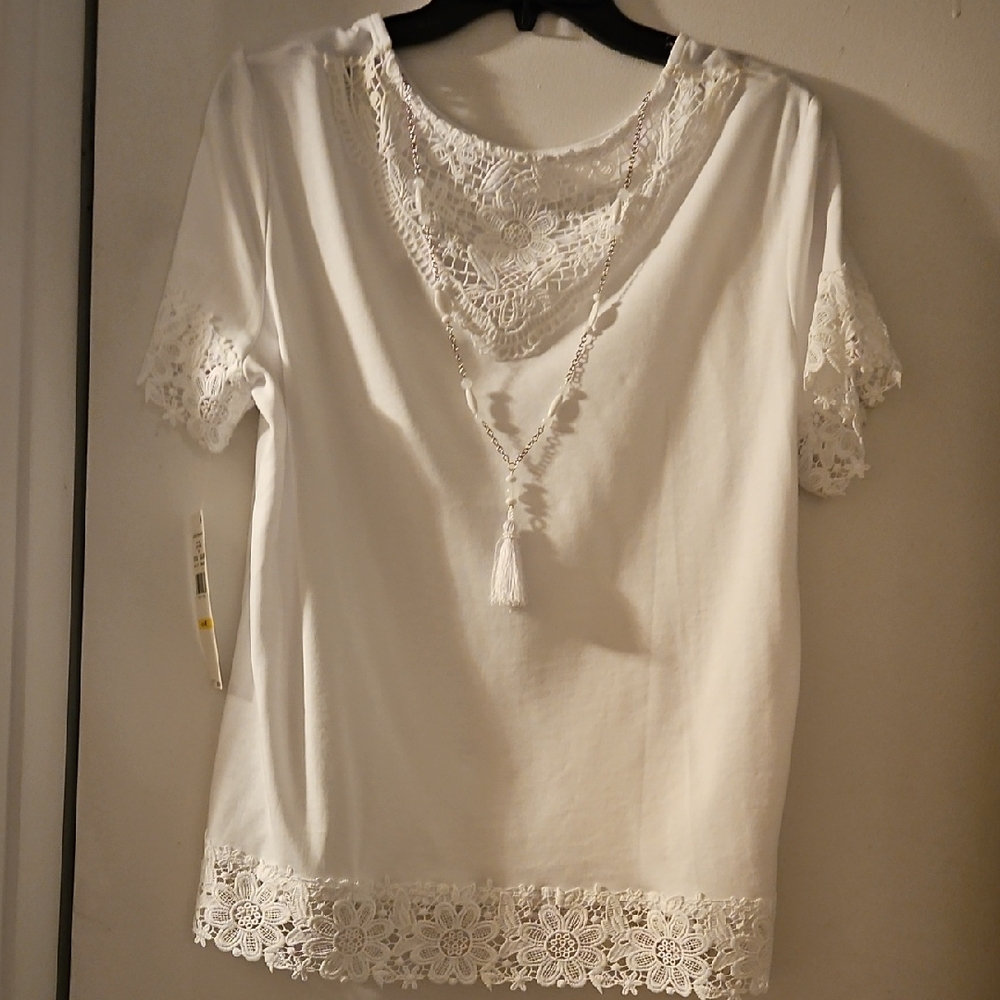 Alfred Dunner White Lace Bib Collar Blouse